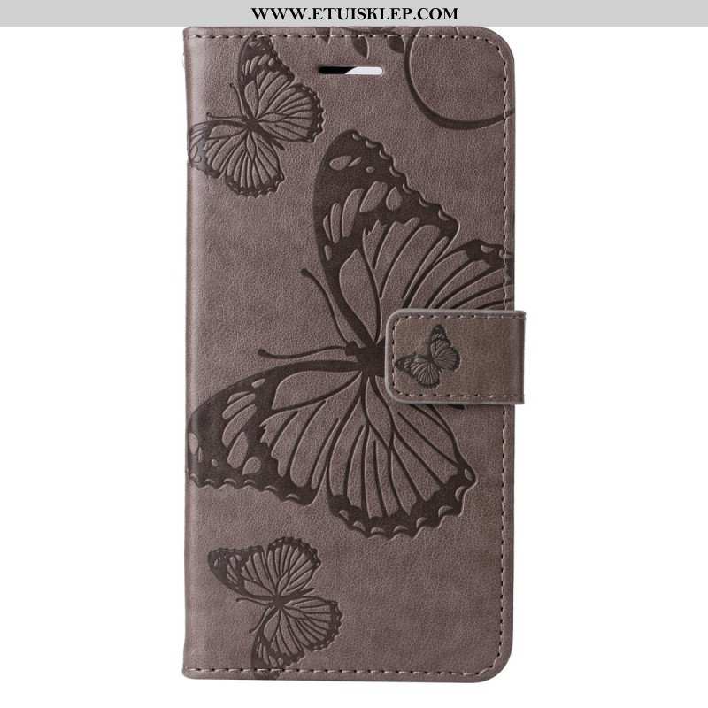 Etui Folio do Xiaomi Redmi Note 12 5G z Łańcuch Gigantyczne Motyle Paskowe